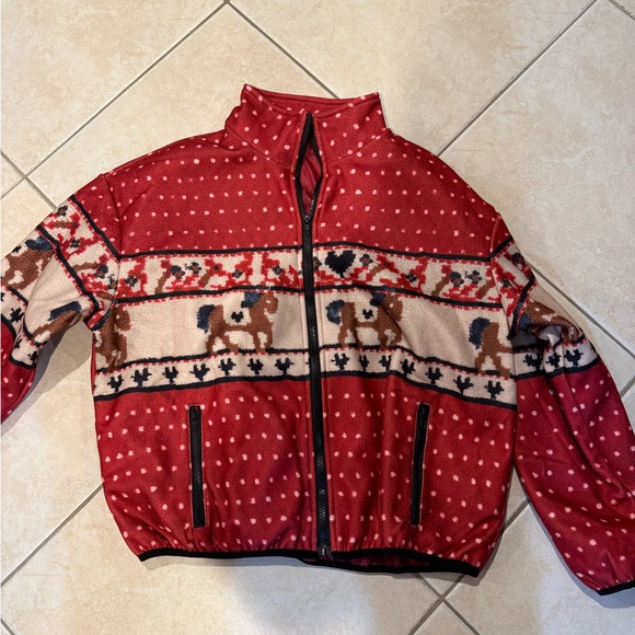 Women's Red Horse Pattern Ugly Puffer Jacket - Picture 1 of 1
